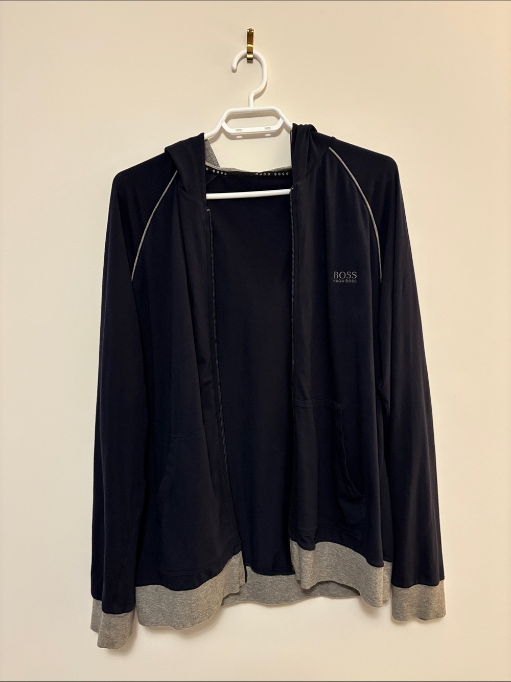 BOSS Navy Hoodie with Gray Trim